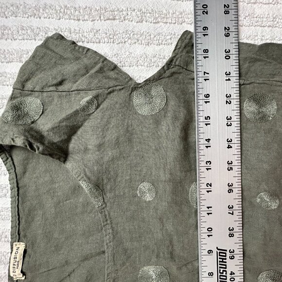 HD Diffusion Paris Women Green Polka Dots Linen Short Cap Sleeves Shirt Dress - Picture 6 of 9